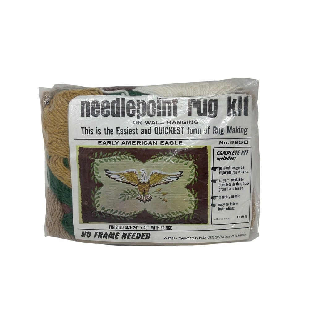Vintage Early American Eagle Needlepoint Rug Kit No 695B Wall Hanging‎ 24x40 New